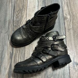 Kidpik girl's size 1 strappy metallic studded combat boot side zipper
